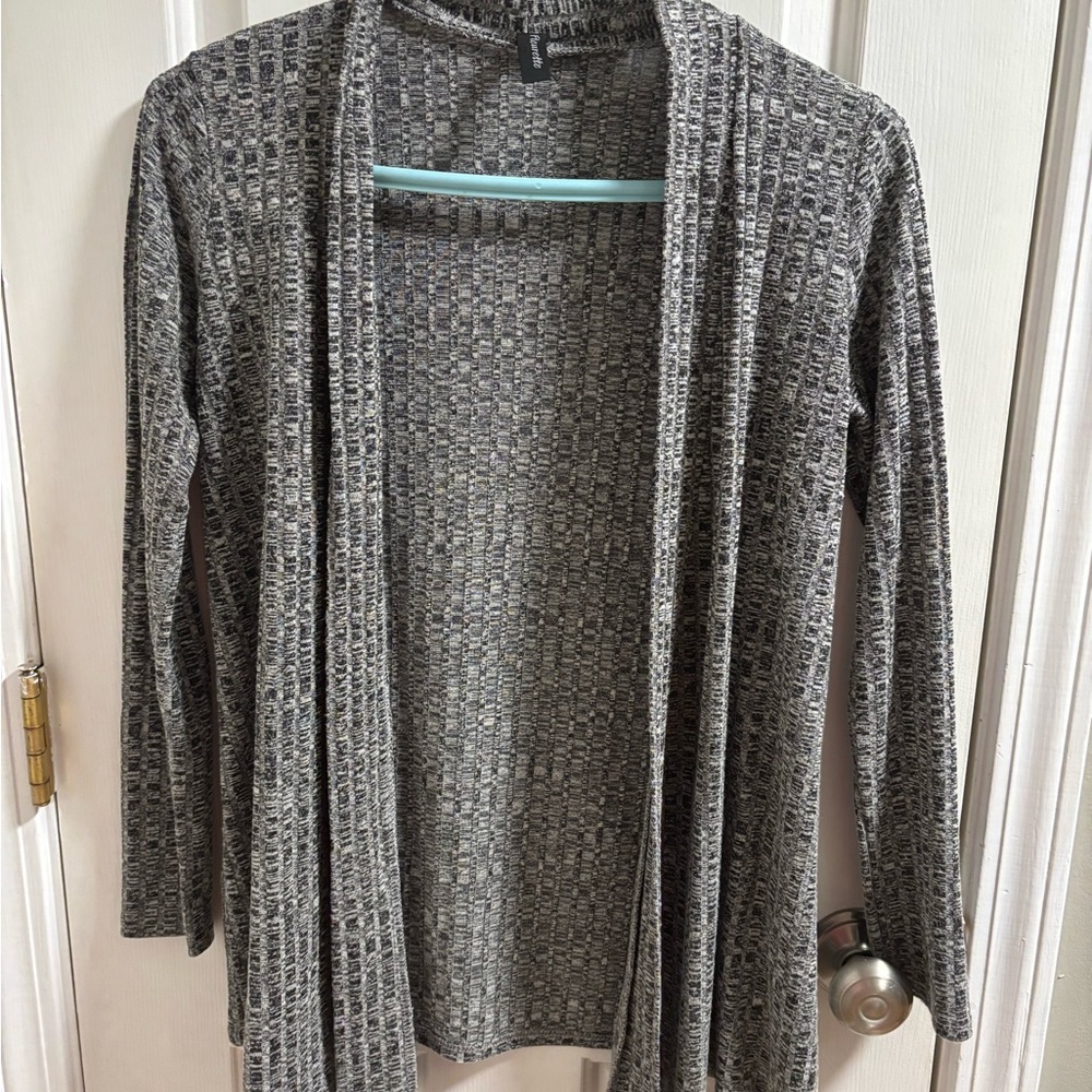 J.M. Fleurette Heather Grey Ribbed Open Front Cardigan - Size M